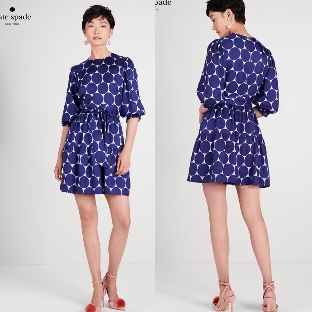 Kate Spade Joy Dot Silk-blend Twill Dress Size 8